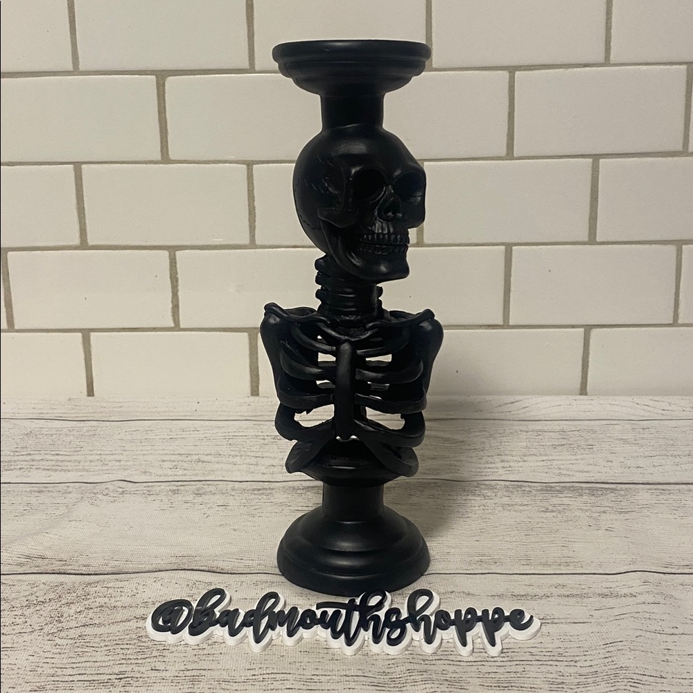 Like New Christian Siriano Halloween Black Pillar Candlestick Candle Holder (2)